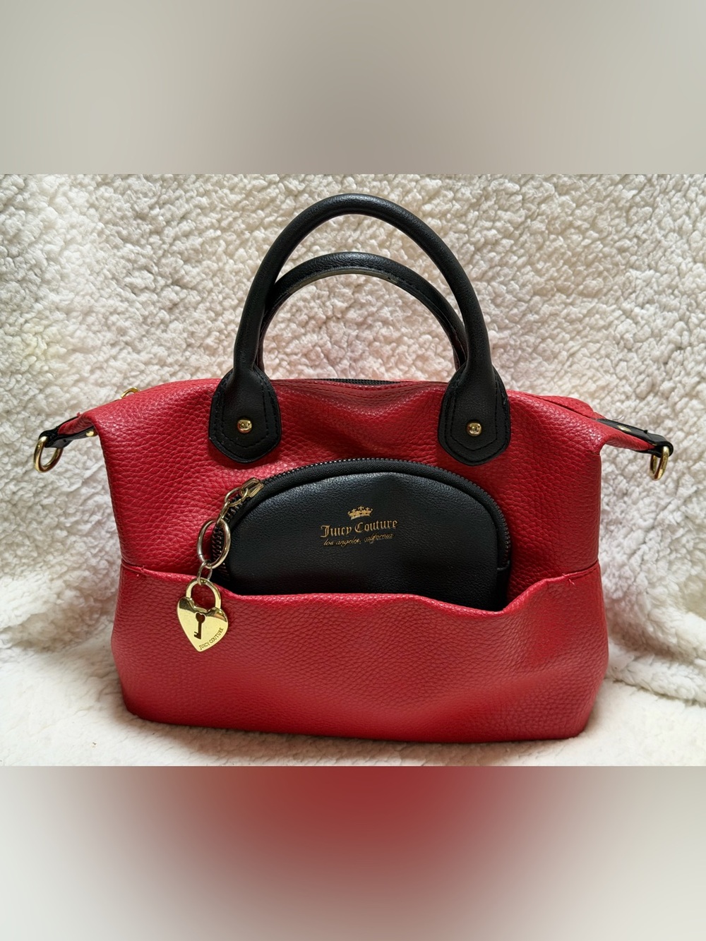 Juicy Couture Super Sassy Pebbled Polyvinyl Red & Black Purse w/Gold Details